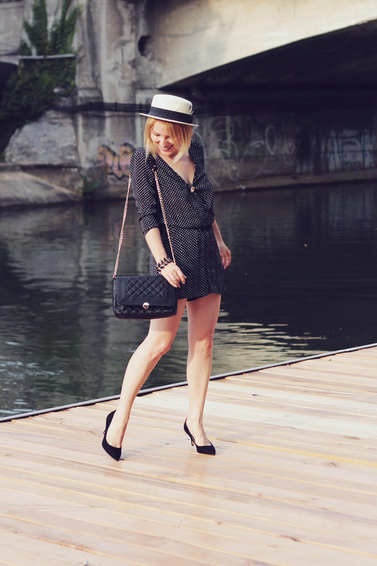 straw boater hat and romper
