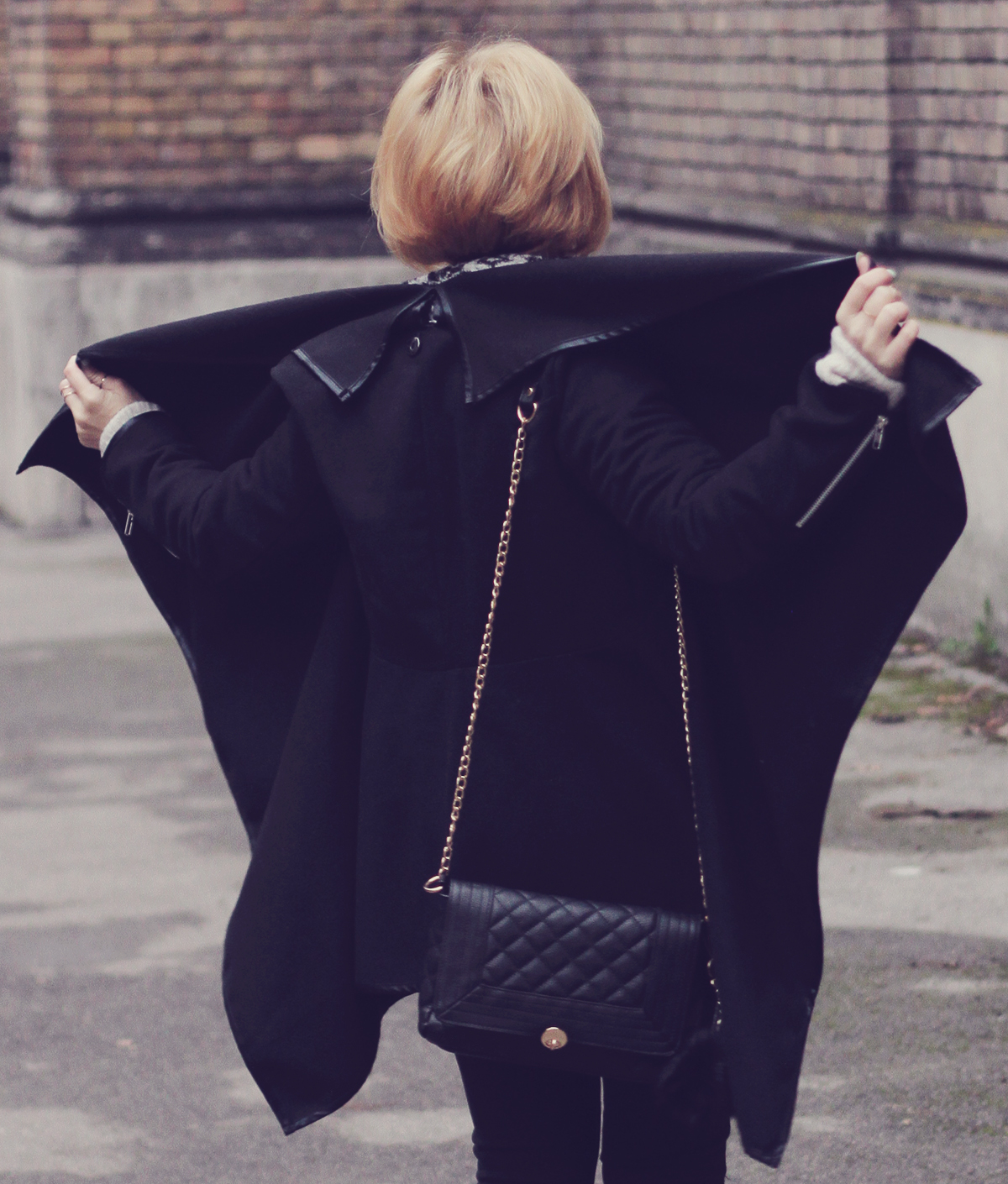 winter asymmetric black coat