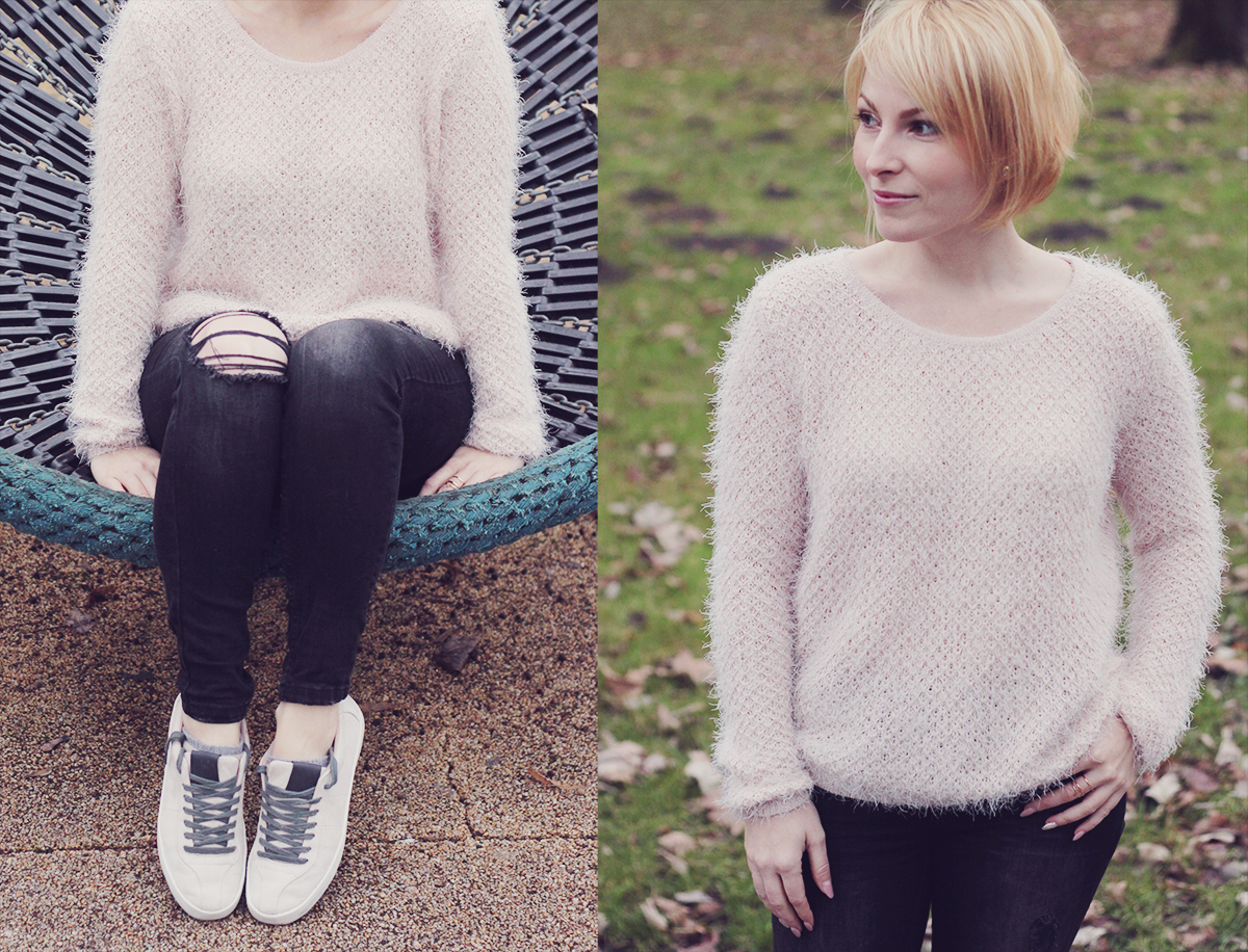 sporty look - the fluffy jumper and plimsolls