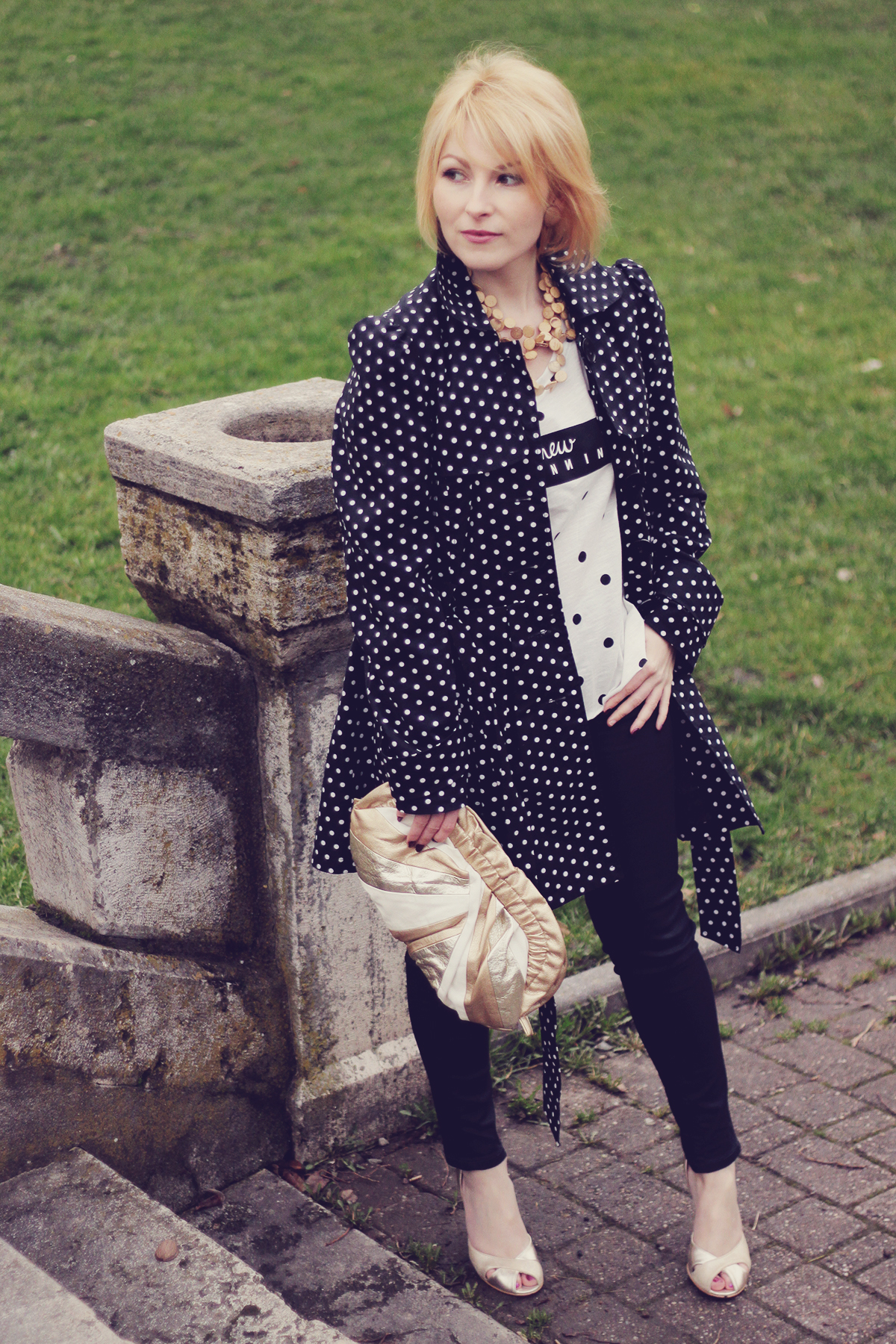polka dots and golden accents look