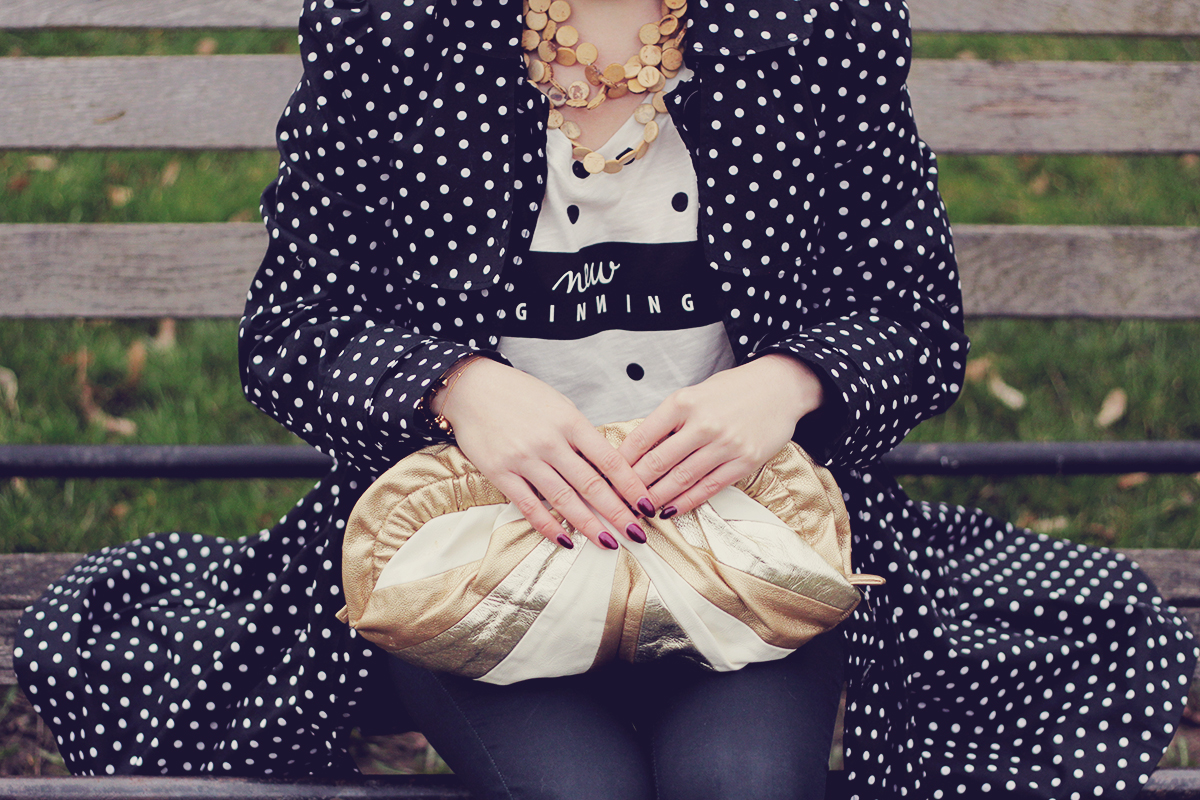 polka dots and golden clutch