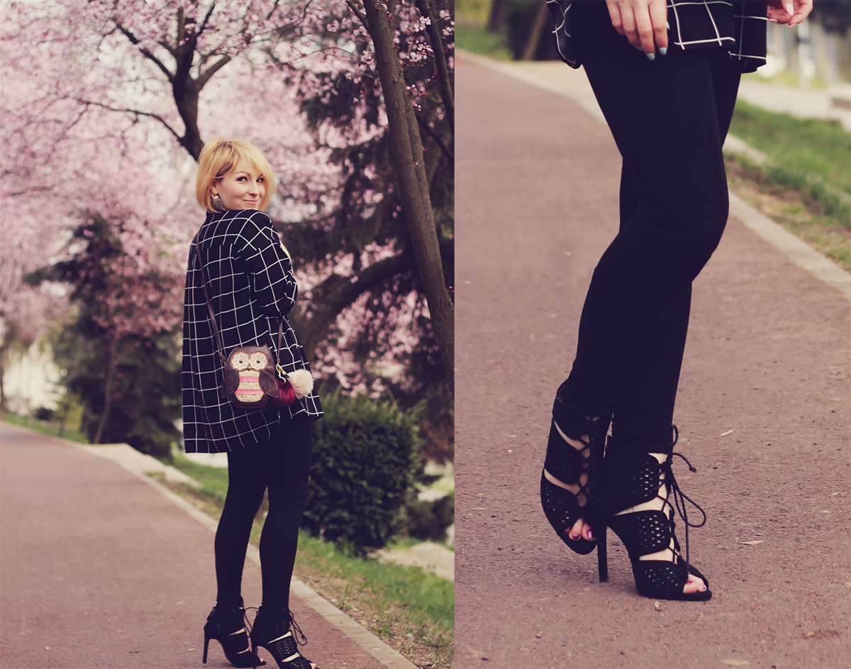 black cut high-heeled sandals