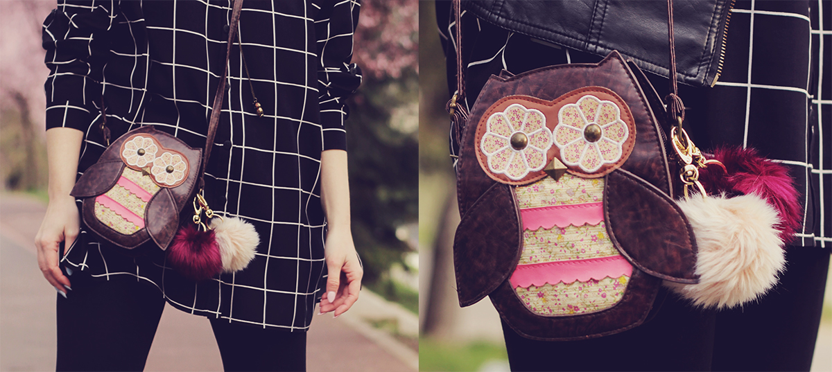 cute owl purse with pom-poms