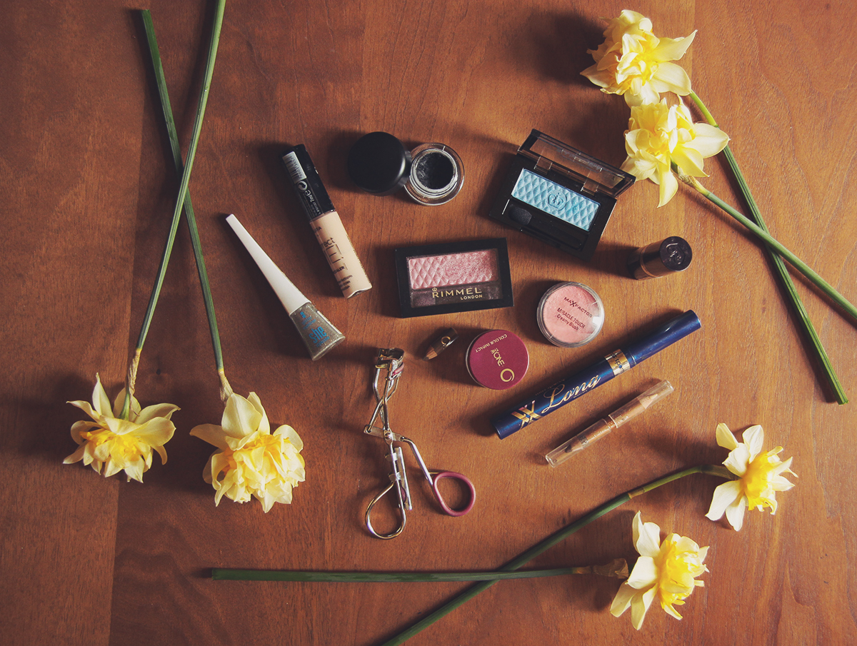 make-up products with daffodils