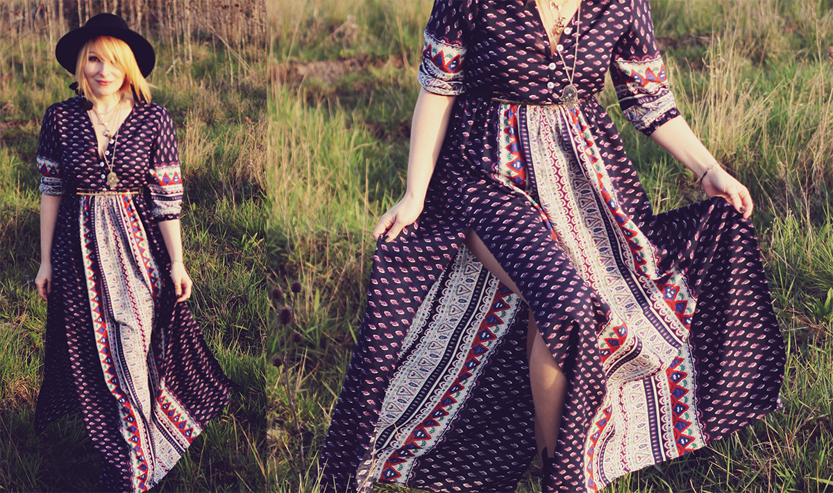 festival fashion - maxi high slit pattern dress