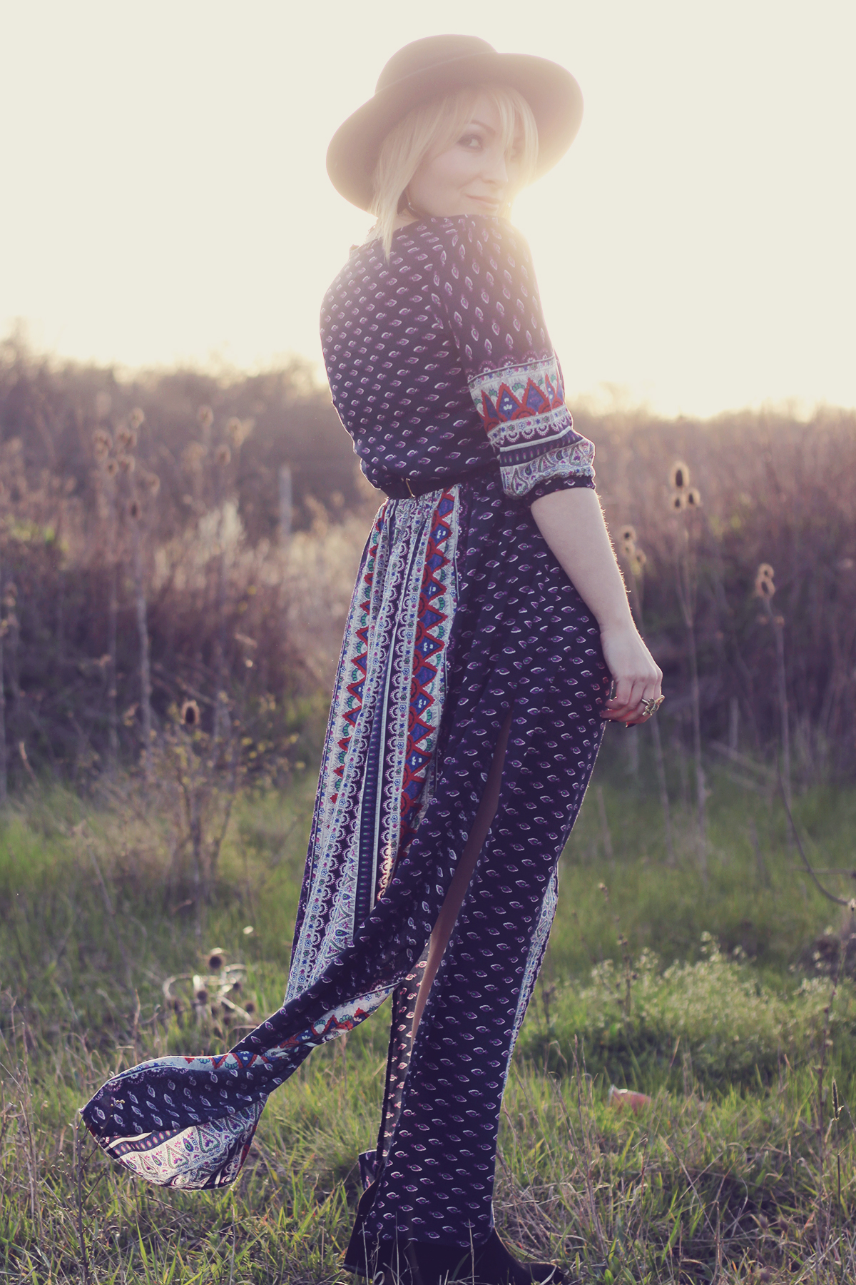 festival long maxi dress and hat
