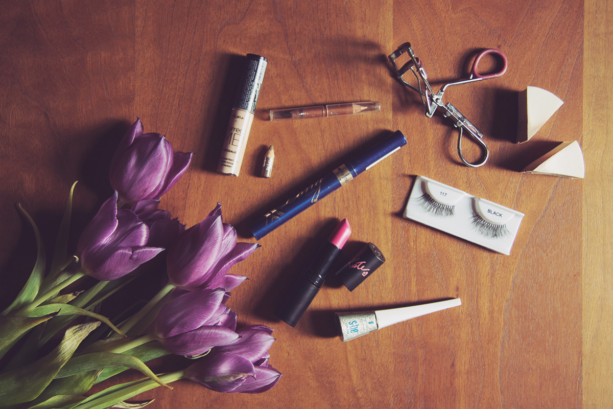 make-up products and tulips