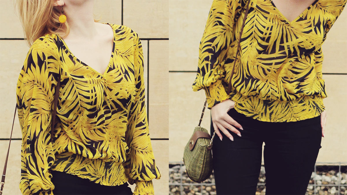 yellow pattern chiffon blouse