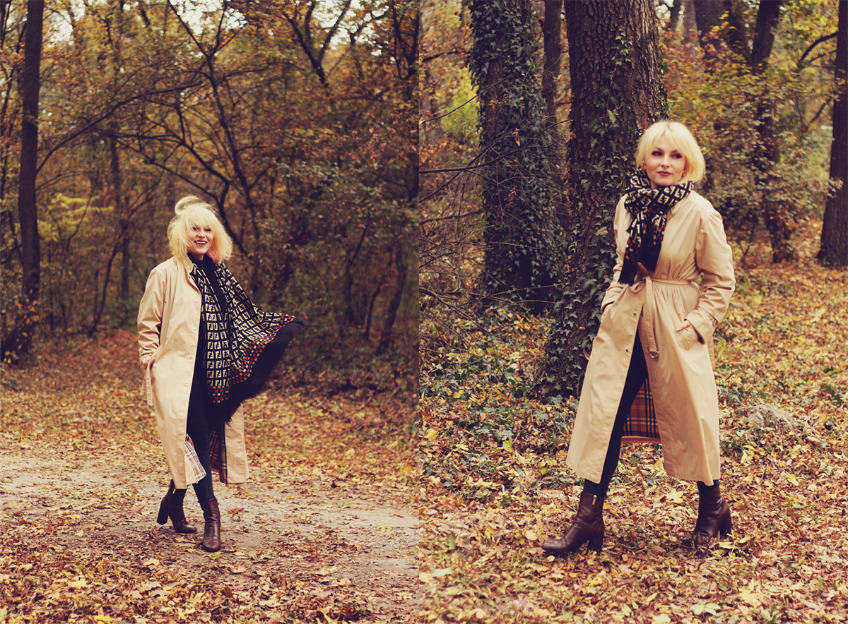 fendi scarf, long trench coat, autumn look, autumn, fall fashion, into the woods, fall boots, jeans