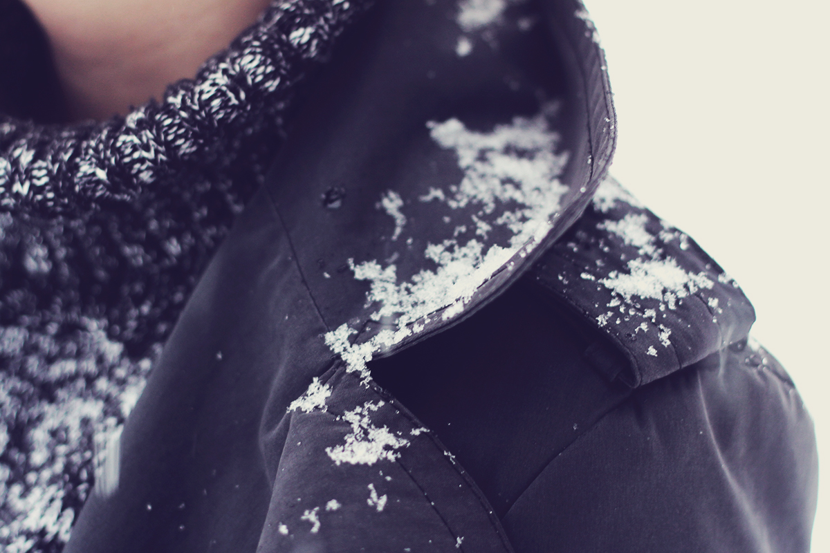all black, winter fashion, snow, winter wonderland, zara trench coat, snowflakes, oversized sweater
