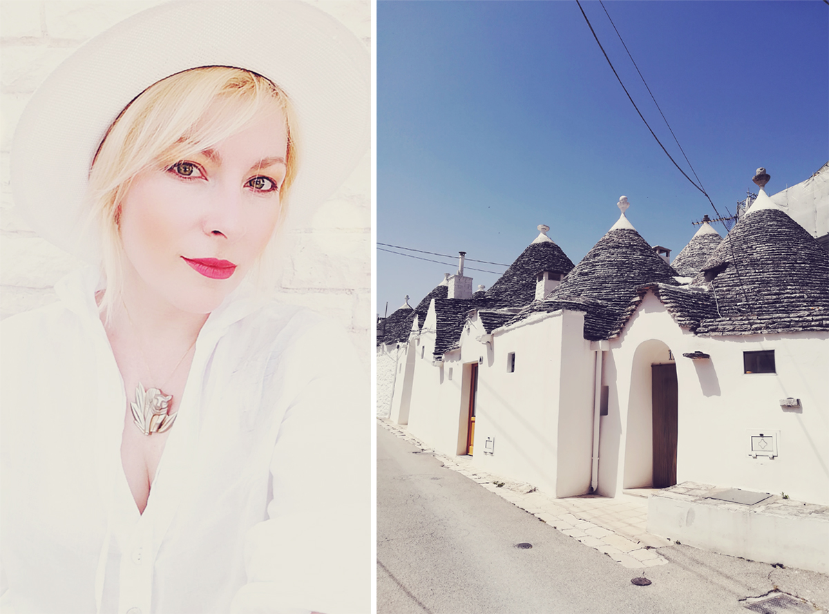 Alberobello, travel style, Motivi top, white Summer hat, Kenzo pendant, Italy, travel, travel tips, trulli buildings