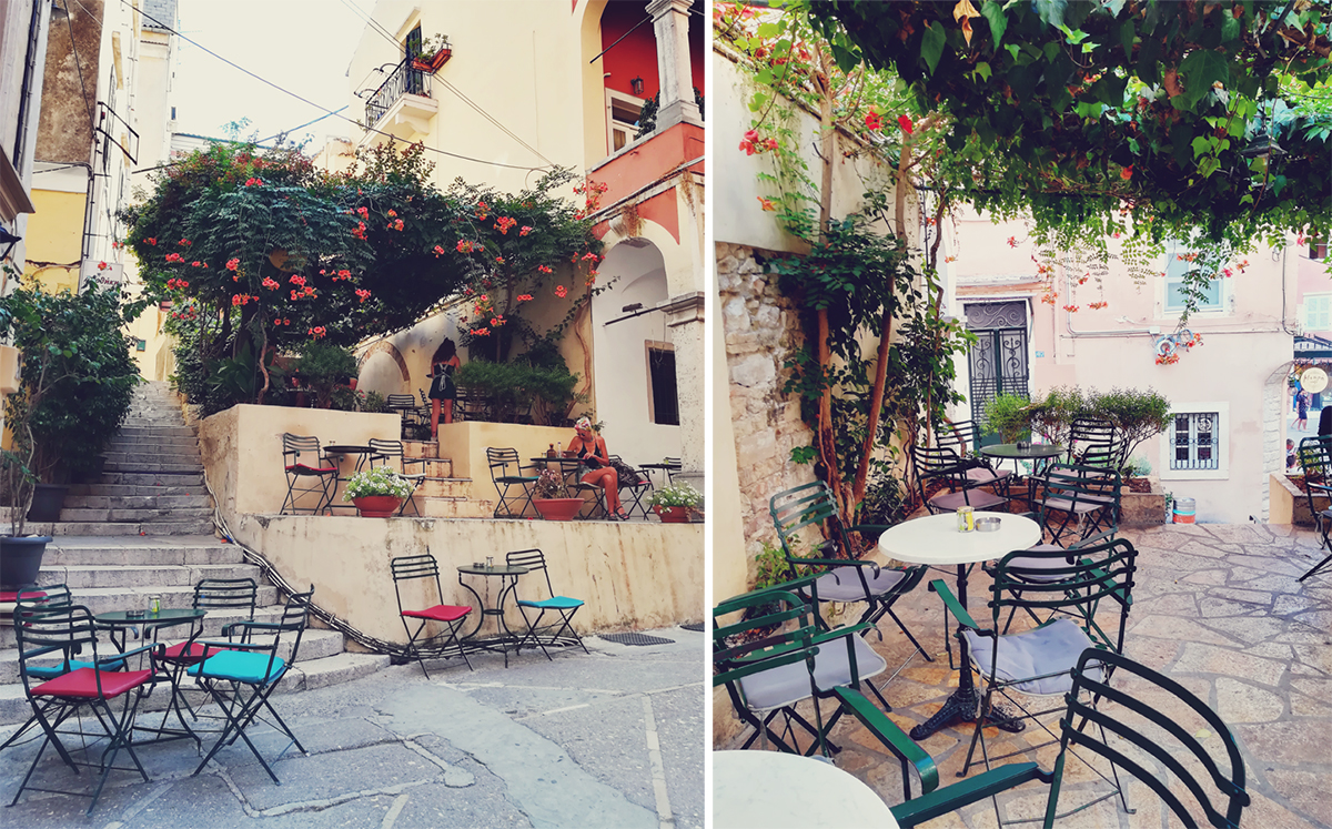 Corfu Town, travel post, travel style, beautiful street cafe