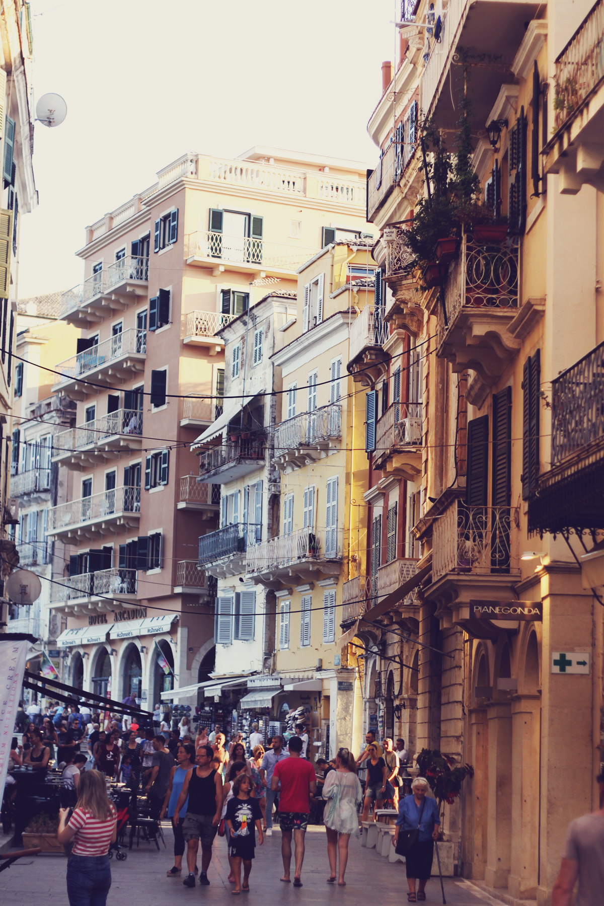 Corfu Town, travel post, busy narrow street