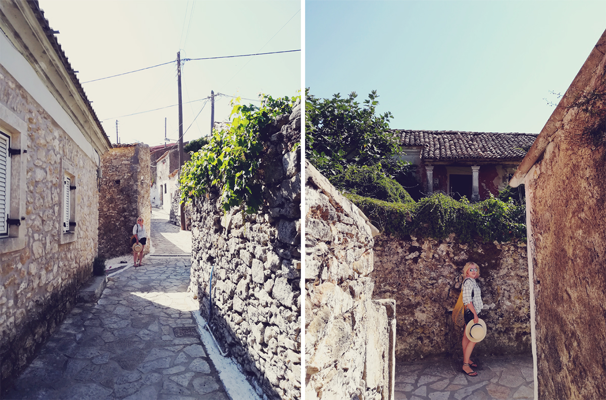 Corfu, travel post, streets of Makrades, travel style, Summer style, checked shirt, net bag, straw hat, Ipanema flats, shorts