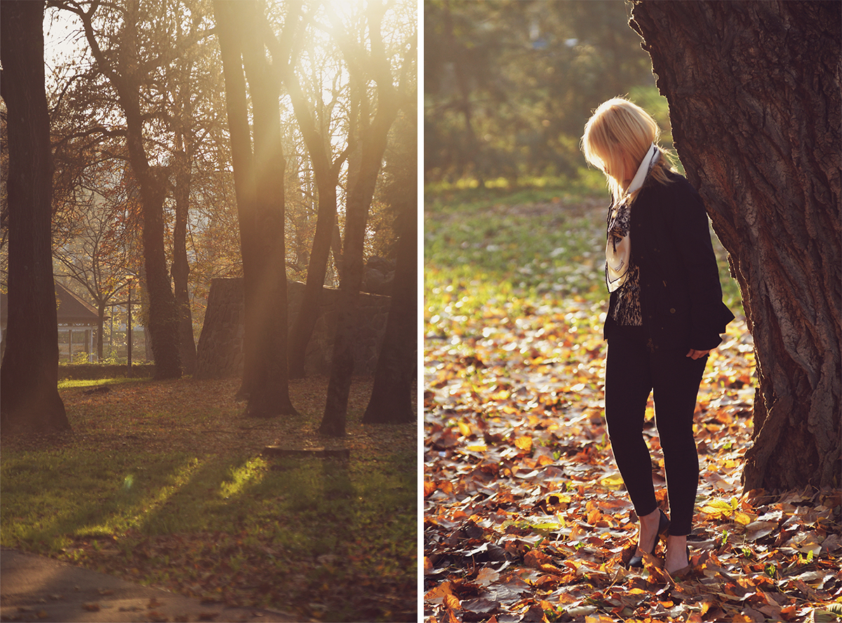 fall fashion, vintage scarf, autumn leaves, office look, Ralph Lauren jacket
